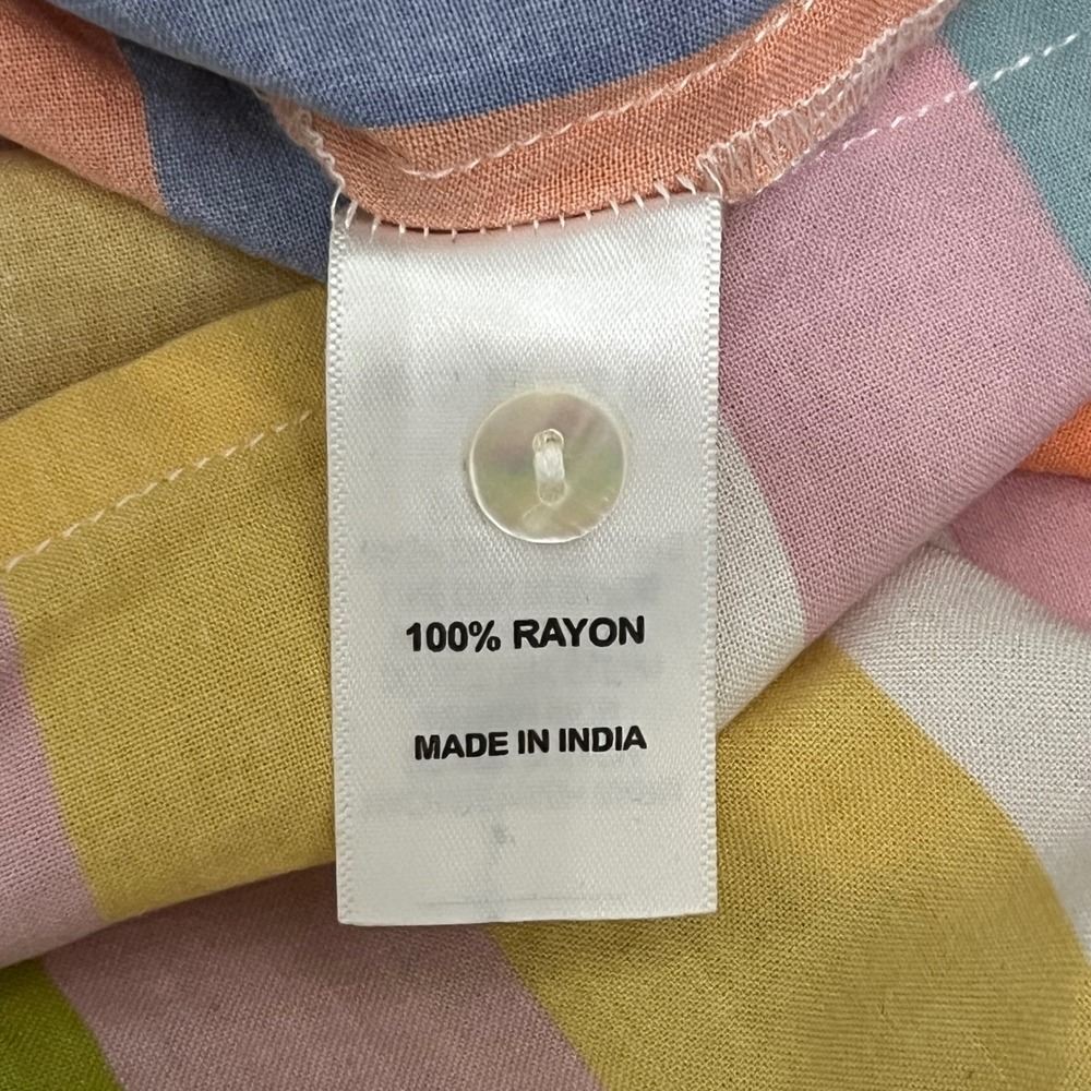 Ginger Womens Pastel Rainbow Striped Button Down Short Sleeve Cropped Shirt S - Picture 6 of 7